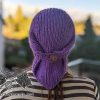 knit winter bandana kerchief on a female model - buttoned backside view