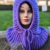 close-up view of a knit ribbed hooded cowl on a mannequin head