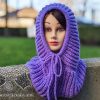 front view of a knit ribbed hooded cowl on a mannequin head