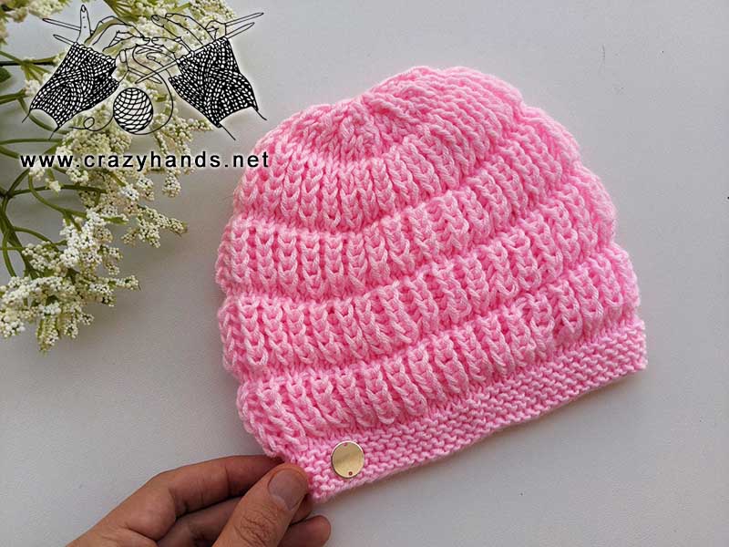 brioche stitch flat knit baby hat