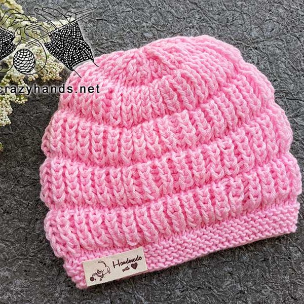 flat knit brioche stitch baby hat on the flat surface
