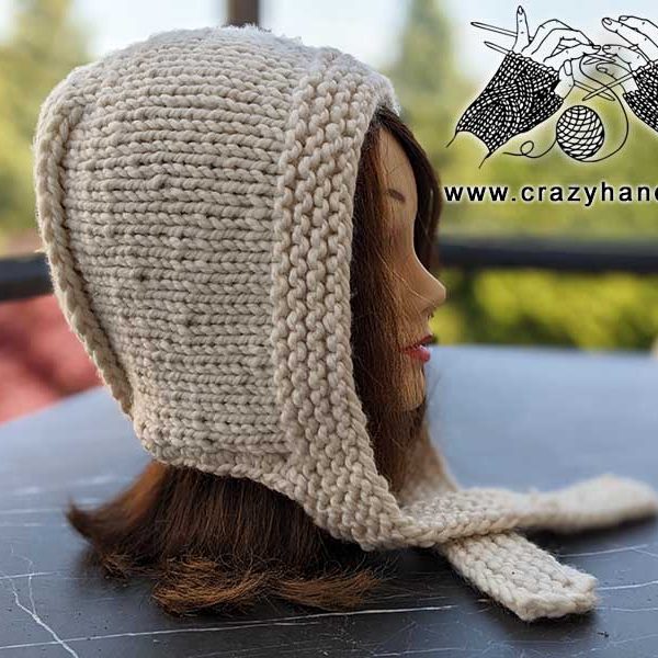 knit super bulky bonnet on the mannequin's head - right side view