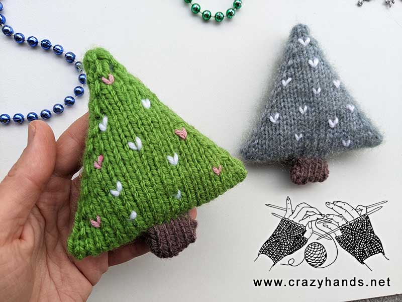 two knit Christmas trees