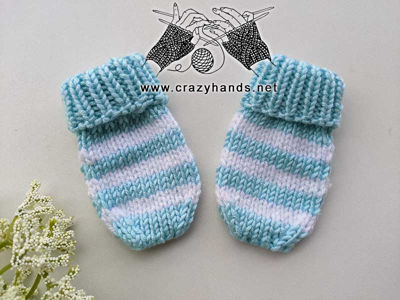 newborn baby knit striped no-thumb mittens pattern