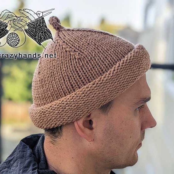 knit bus driver hat on male model - right-side view