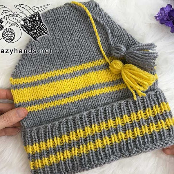 golden striped knit beanie pattern