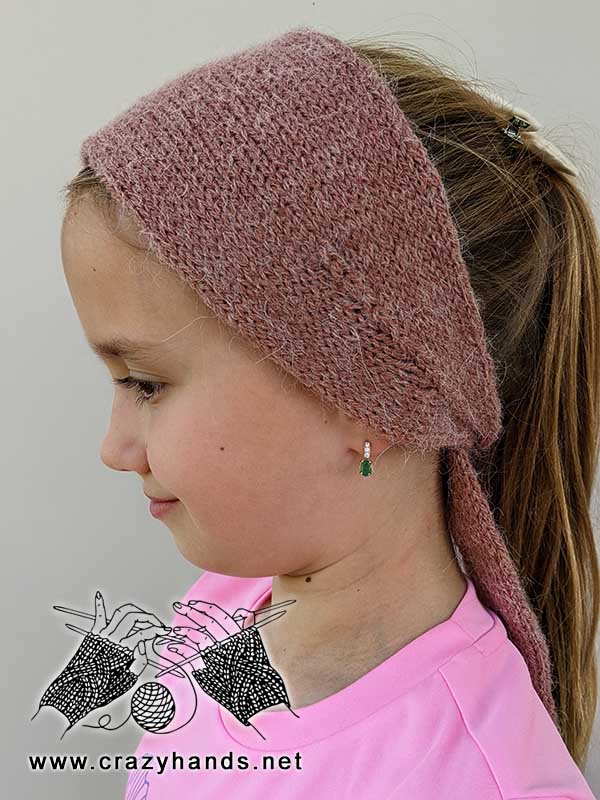 knit headband with ties on a girl model - left side view