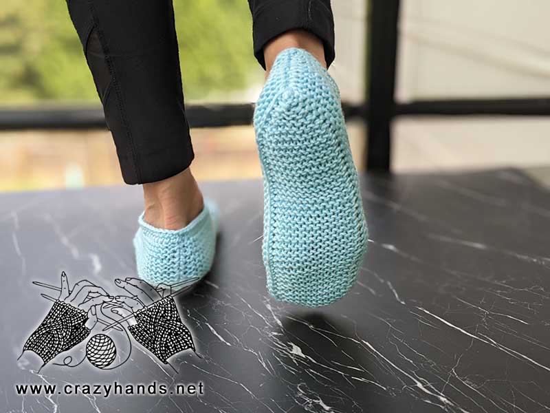 knit cozy house slippers - back and bottom side view