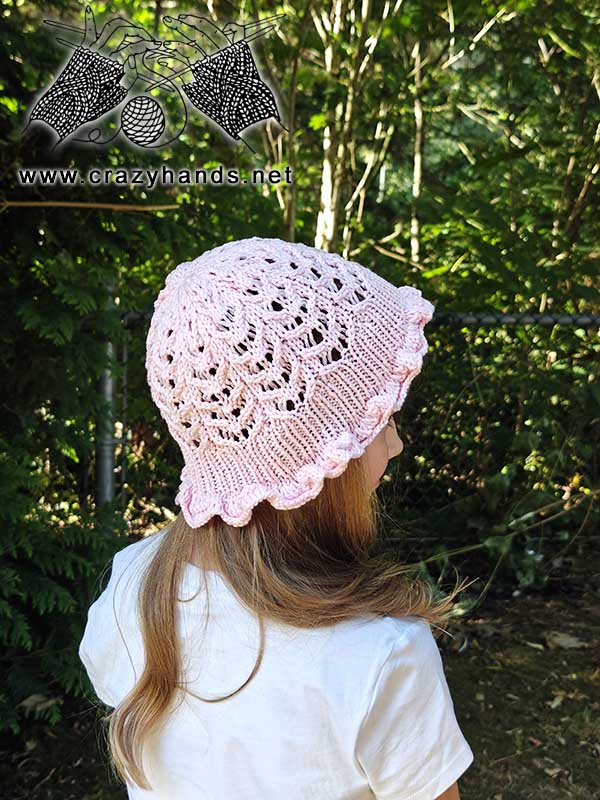 knit summer panama hat on a girl model - back side view