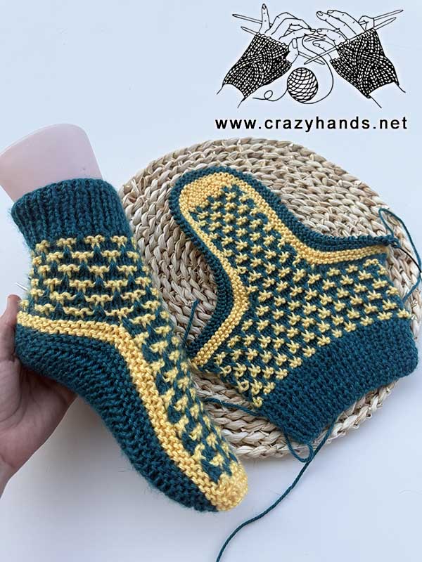 flat knit colorworks socks before sewing